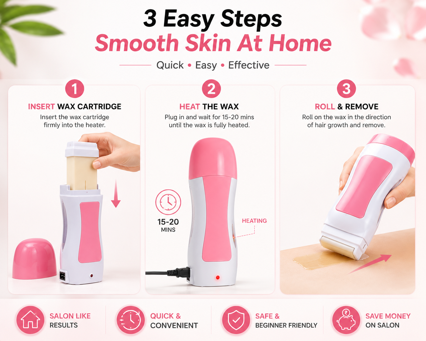 SleekRoll™ Pro At-Home Waxing Kit (Electric Heater + Cartridge + Strips)
