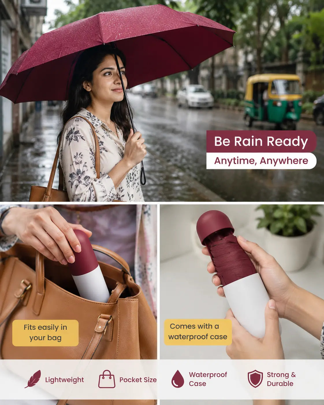 Compact Capsule Folding Umbrella for Rain & Sun Protection