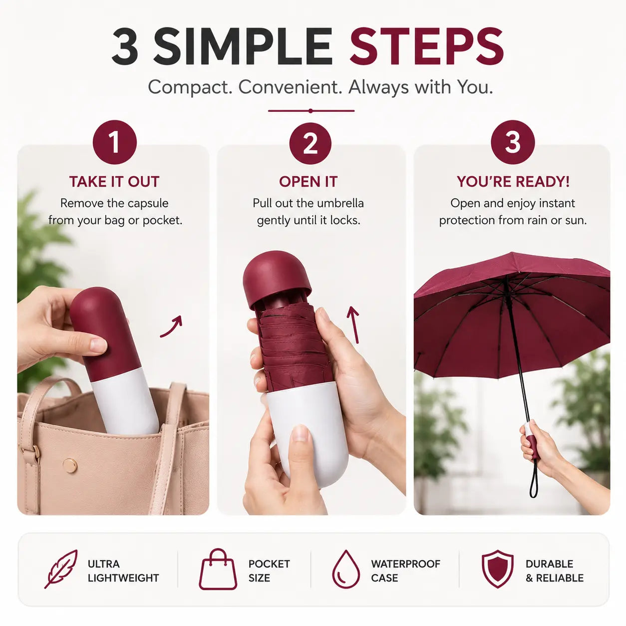 Compact Capsule Folding Umbrella for Rain & Sun Protection