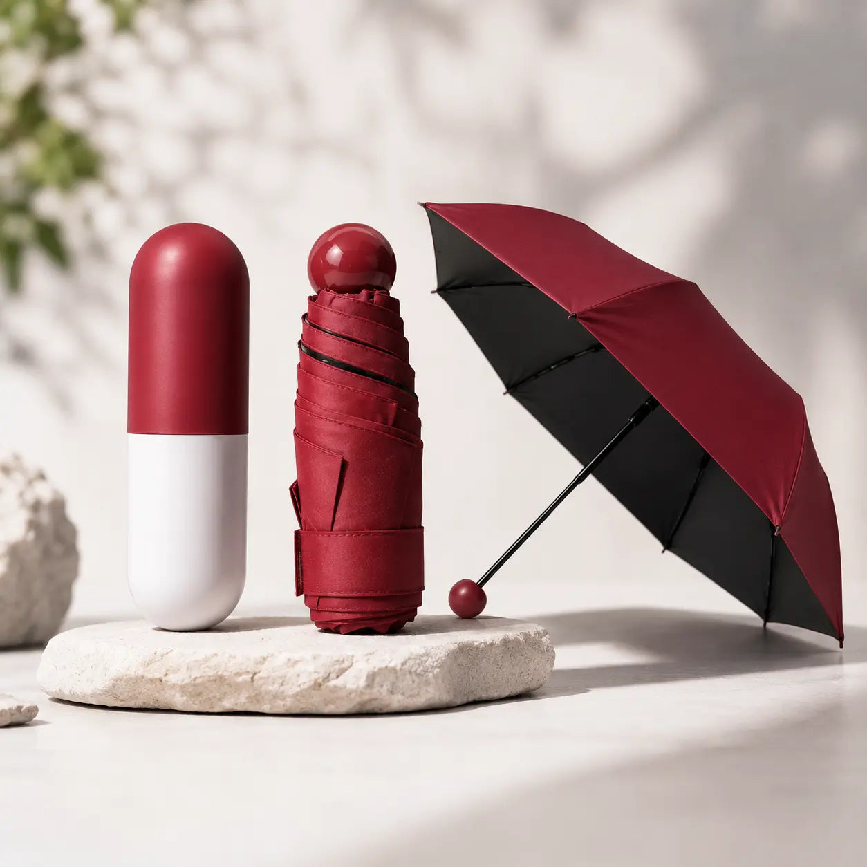 Compact Capsule Folding Umbrella for Rain & Sun Protection