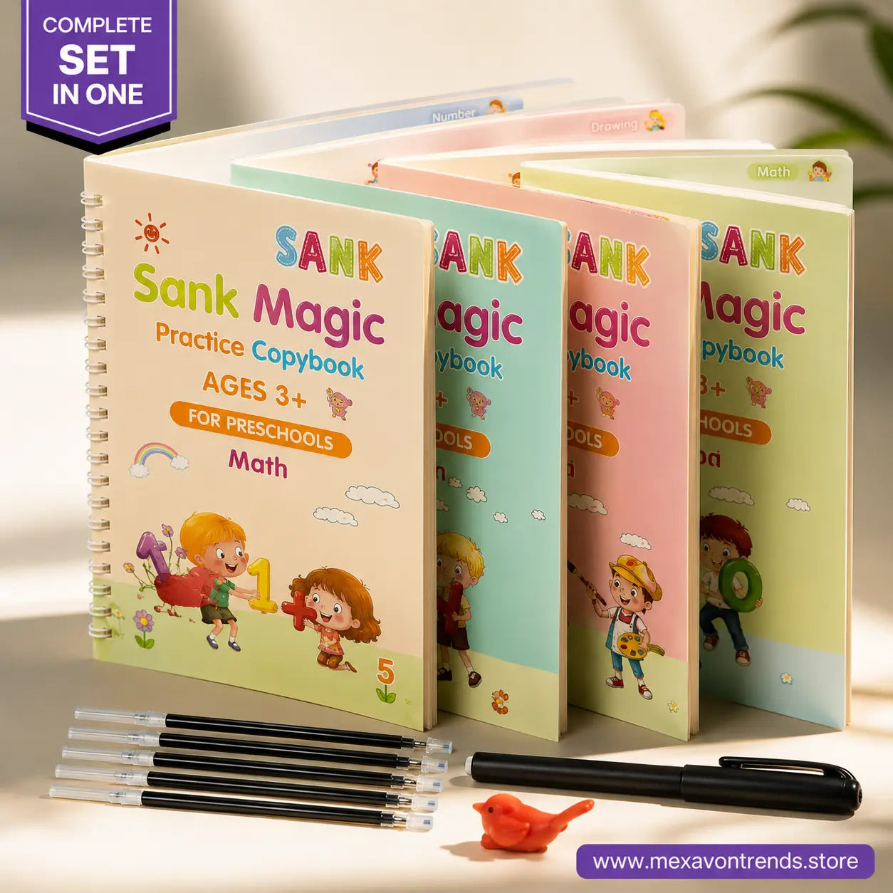WriteWise™ Reusable Preschool Learning Kit | 4 Magic Copybooks + Pen + 10 Refills + Grip