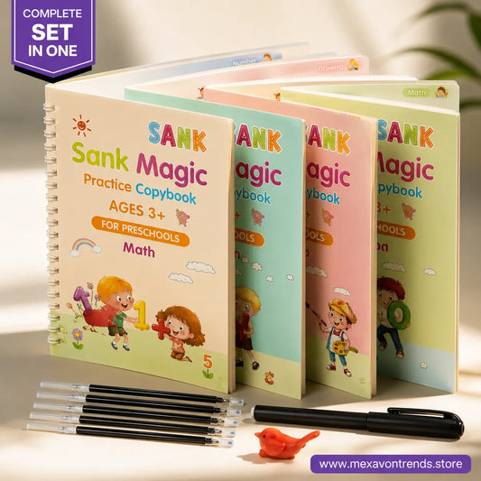 WriteWise™ Reusable Preschool Learning Kit | 4 Magic Copybooks + Pen + 10 Refills + Grip